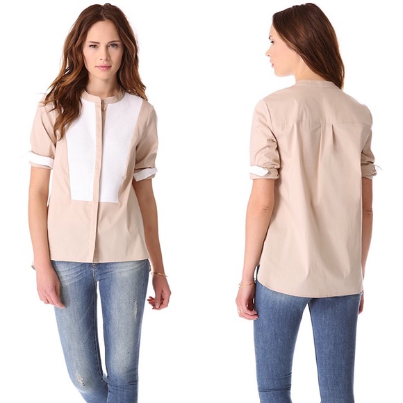 Tibi Textured-Bib Button Down Tuxedo Blouse - Picture 2 of 8